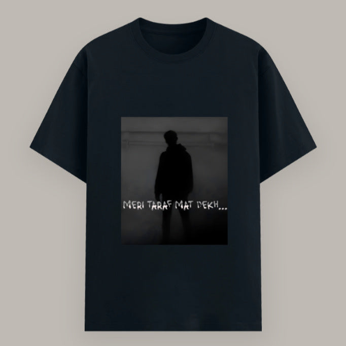 Funny bold Hindi quote unisex T-shirt – “Meri Taraf Mat Dekh” design Color_NavyBlue