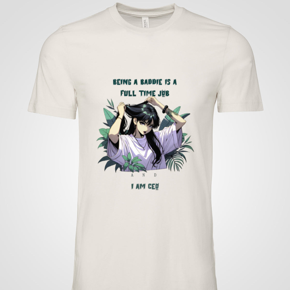 Soft cotton women’s T-shirt featuring baddie energy quote