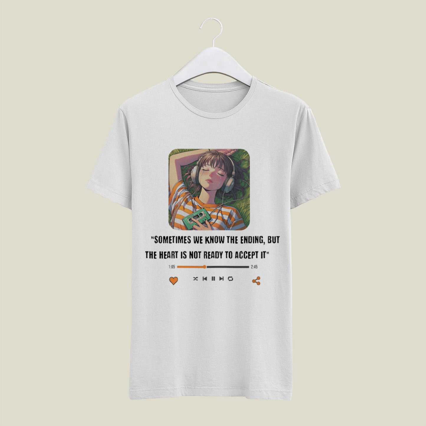 Fashionable unisex graphic T-shirt with sad yet relatable message