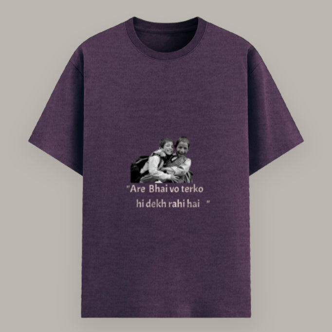 Back view of men’s funny Hinglish quote T-shirt Color_Purplemelange