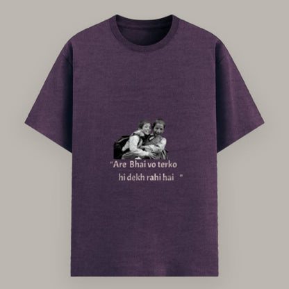 Back view of men’s funny Hinglish quote T-shirt Color_Purplemelange