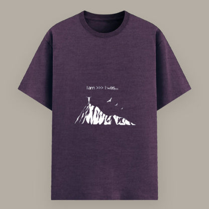 Back view of unisex motivational quote T-shirt “I Am >>> I Was” Color_Purplemelange