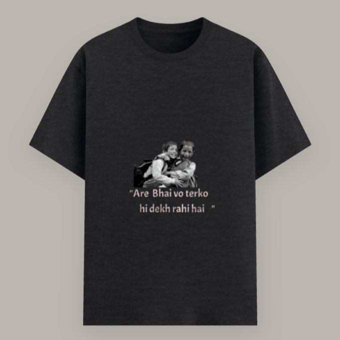 Casual men’s T-shirt with humorous Indian text print Color_Blackmelange