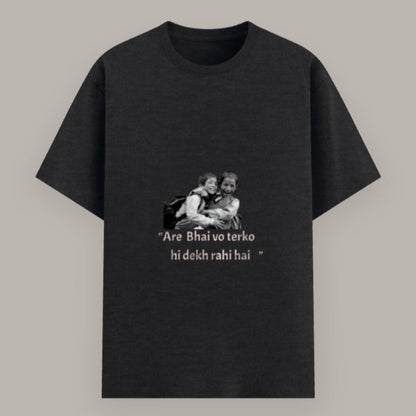 Casual men’s T-shirt with humorous Indian text print Color_Blackmelange