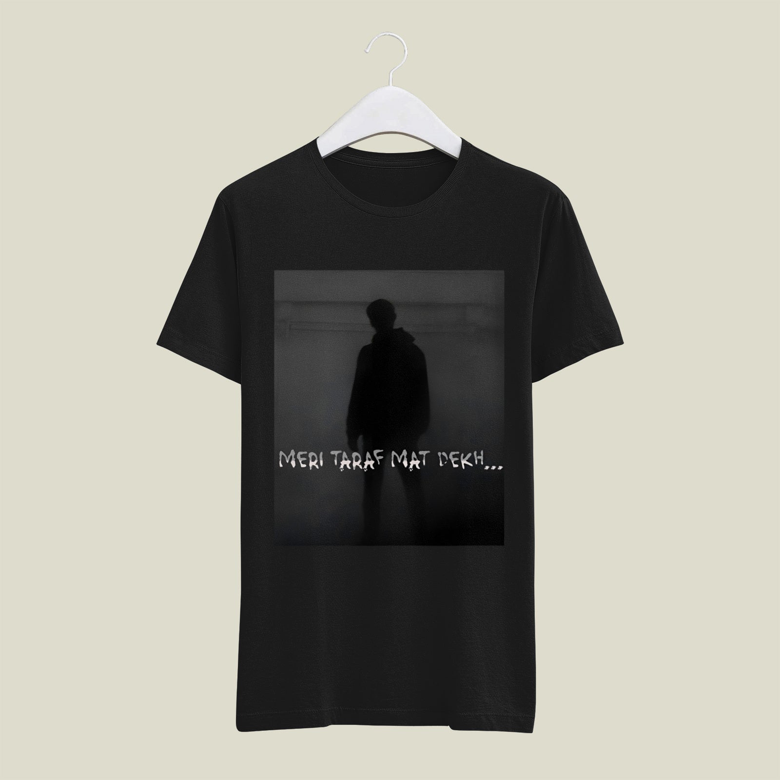 Unisex classic cotton T-shirt with bold Hindi quote “Meri Taraf Mat Dekh” – attitude design